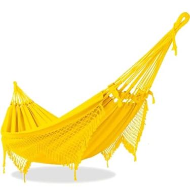 Imagem de Rede de Dormir Descanso Muitas Cores Luxo Casal grande Gigante Pernambucana Crua/Bege(Amarelo)