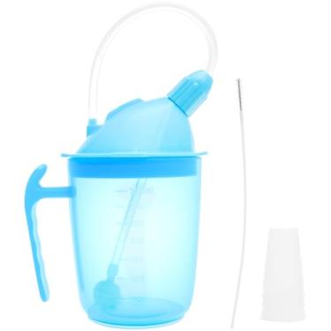 Imagem de KTZCTPCA Copo com bico para adultos, copo de disfagia à prova de derramamento de 340 g PP com canudo, caneca de alimentação sem derramamento, caneca antiasfixia, controle de fluxo para pacientes com
