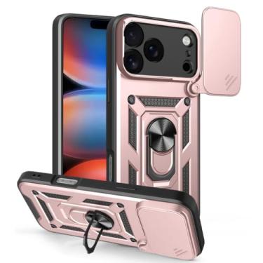 Imagem de HAOMRIYL Capa magnética para iPhone 17 Pro Max/17 Pro/Air/17, capa protetora de lente de cobertura total, capa rígida com suporte ajustável giratório, rosa, 17 Pro Max