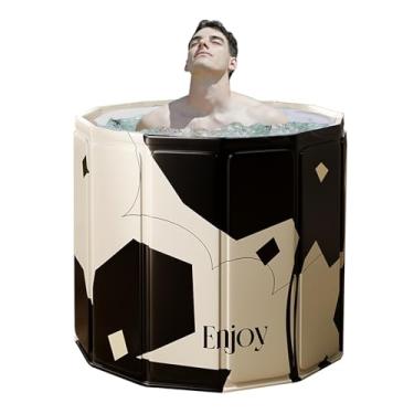 Imagem de STARBRILLIANT Banheira portátil para adultos, banheira dobrável fácil de montar (31,5 (C) x 66 cm), adequada para viagens, acampamento e atividades ao ar livre (preto e branco, G)