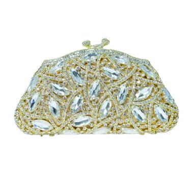 Imagem de HUANG ZHUANG Bolsa feminina de cristal com glitter e strass para festa de casamento, Ouro 1