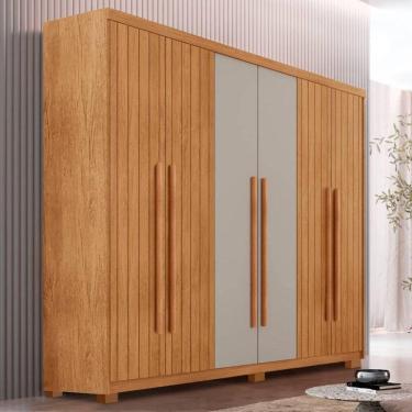 Imagem de Guarda-roupa Casal Hawaii Frisado 6 Portas 2 Gavetas Rufato Naturale/off Wh
