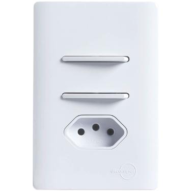 Imagem de 2 Interruptores Simples e Tomada 2P+T de 10 Ampères com Placa 4x2 Branca da Linha Novara - 1100/23 - DICOMPEL