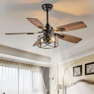 Imagem de Depuley Ventiladores de teto com luzes para casa de fazenda: Ventiladores de teto com gaiola de 106 cm 5 lâminas - Ventilador de teto industrial com controle remoto para quarto e sala de estar