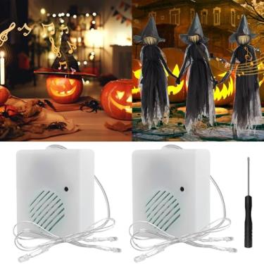 Imagem de Elegananccy Pacote com 2 caixas de som de Halloween com LED, suporte ativado por som de bruxa gritando de terror, operado por bateria, máquina de som assustadora divertida e complicada para decoração