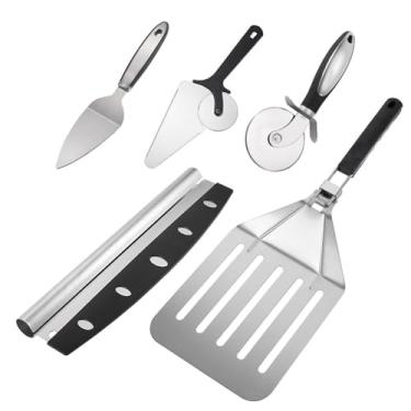 Imagem de Conjunto de 5 peças de cortadores de pizza, conjunto de ferramentas de pizza para corte e transferência de pizza, inclui pá de pizza, pá de pizza, roda de pizza, cortador de pizza, pá de vazamento