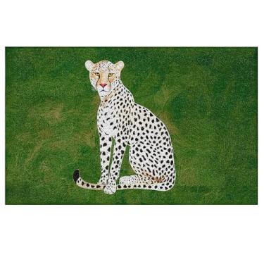 Imagem de ignytiger Tapete de porta de boas-vindas verde leopardo preppy cheetah entrada externa para cozinha, quarto, banheiro, guepardo verde, leopardo, decoração de tapete de porta moderno, 43 x 76 cm