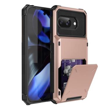 Imagem de SORAKA Capa para Google Pixel 9a com suporte de cartão PC TPU 2 em 1 capa bumper de camada dupla à prova de choque pode conter 5 cartões ouro rosa