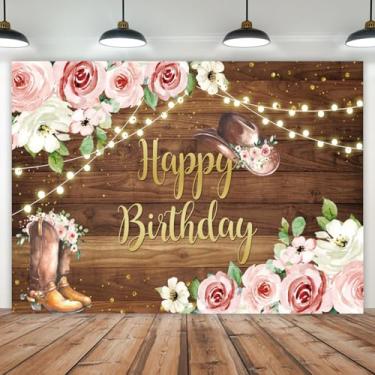 Imagem de 2,7 x 1,8 m, cenário de aniversário de vaqueira, tema ocidental, de madeira rústica, mulheres, meninas, festa de aniversário, fotografia, flores cor-de-rosa, decorações de aniversário do velho oeste