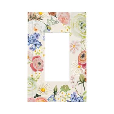 Imagem de Vintage Country Aquarela Flores Silvestres Single GFCI/Rocker Placa de Parede Tomada Elétrica 1 Gang Light Switch Cover Decorativa Receptáculo Placa Frontal para Dimmer, USB 12,7 cm x 7,6 cm