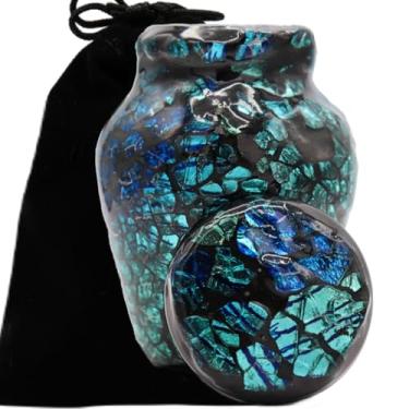 Imagem de Liliane Memorials Urna De Cremação Vidro Mosaico Azul Pequena Para Lembrança - Funerária Feita À Mão Cinzas Humanas 7,6 Cm Altura Azulejos Individuais Aplicados Criam Uma Obra Arte Única