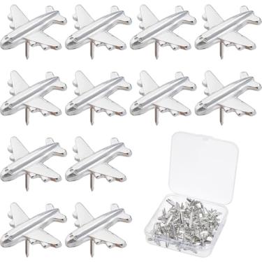 Imagem de SUPERFINDINGS 40 pinos de pressão de avião tachas de polegar de liga de prata pinos decorativos de metal para foto pino de parede tachinhas de avião para fotos, mapas de parede, quadro de avisos