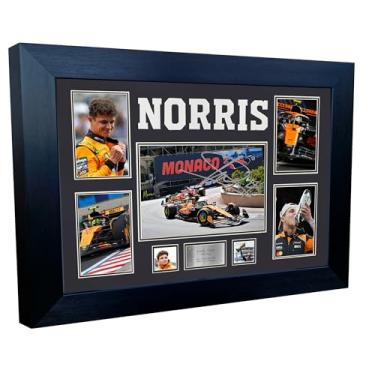 Imagem de Kitbags & Lockers Grande A3+ Lando Norris Monaco Grande Prêmio 2025 McLaren Carro Assinado Assinado Foto Moldura Exibição Corrida Fórmula 1 F1 Pôster Presente (Black Mount)