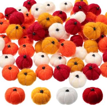 Imagem de Simgoing 72 peças de pompons de abóbora de feltro pequeno de 2,5 cm, mini abóboras, multicolorido, outono, feito à mão, guirlanda para artesanato, outono, ação de graças, decoração de casa de fazenda