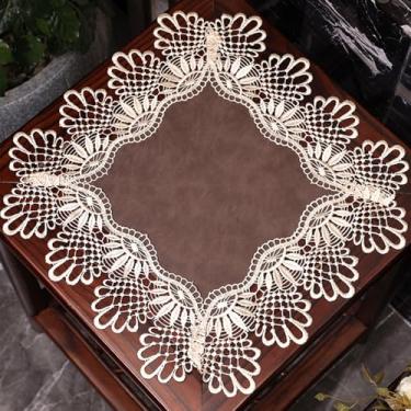 Imagem de Toalha de mesa quadrada de cabeceira de couro, capa de mesa de cabeceira de macramê, toalha de mesa lateral à prova d'água, antiderrapante, limpável, adequada para uso interno e externo, cozinha, sala