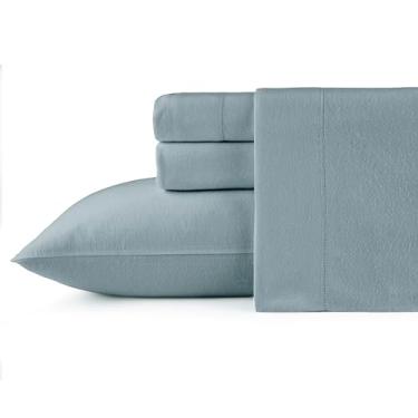 Imagem de Pointehaven Conjuntos de lençóis de flanela de cor sólida de algodão escovado 180 g/m² (azul crepúsculo, Twin GG)