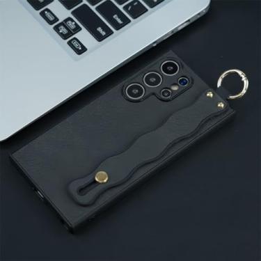 Imagem de Capa de couro com suporte para pulseira Wave para Samsung Galaxy S21 S22 S23 S24 Ultra Plus, capa protetora de silicone com fivela e suporte (para Galaxy S24/YG, preta)