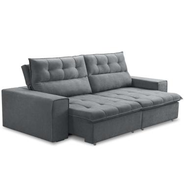 Imagem de Sofá Retrátil Reclinável Para Sala 3 Lugares 240cm Neruda F04 Veludo Cinza Escuro - Lyam Decor