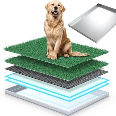 Imagem de Meegood Almofada de grama para cães com bandeja, alternativa durável de aço inoxidável para caixa de areia de plástico com grama artificial para treinamento de penico em ambientes internos e externos