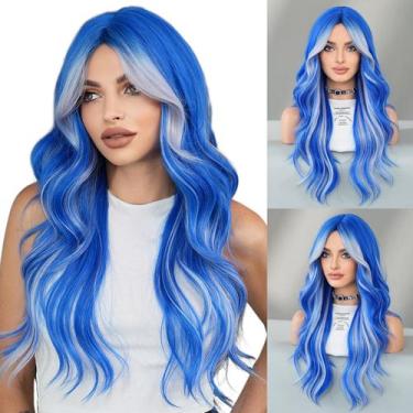Imagem de Peruca TRUMOST Azul Platinum Blonde Highlight Long Wavy 66cm