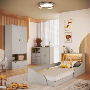 Imagem de Quarto Infantil Cama Solteiro Montessoriana Led C?moda Guarda roupa CJ076 Lille Art In M?veis