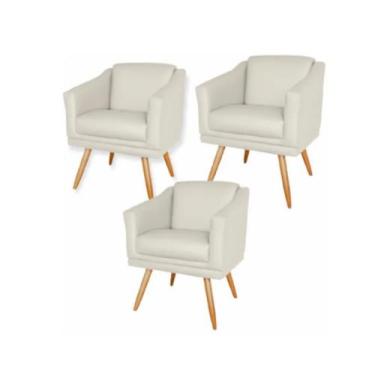 Imagem de Kit 3Poltronas Decorativa San Diego Sala Recepção Sint Bege - ASAJ MOV