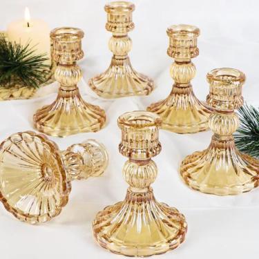 Imagem de Conjunto de 6 castiçais cônicos, castiçal dourado e castiçal vintage, 