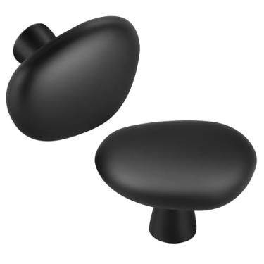 Imagem de Malimali Pacote com 10 puxadores de armário de seixos pretos foscos para gavetas de cômoda, puxadores de ferragens de armário para armários de banheiro de cozinha, puxadores de armário