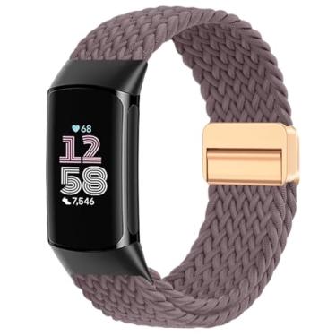 Imagem de Yeahxing Pulseira de nylon trançado magnética compatível com Fitbit Charge 6/Charge 5, fecho ajustável, pulseira esportiva macia e respirável para mulheres e homens, pulseira de substituição para