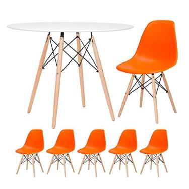 Imagem de [encerrado] Kit - Mesa Eames 100 cm branco + 5 cadeiras Eames Dsw Laranja