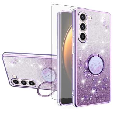 Imagem de Asuwish Capa de celular para Samsung Galaxy S23 Plus S23+ 5G com protetor de tela de vidro temperado anel suporte Bling Glitter Clear Hybrid TPU capa celular S23plus 23S + S 23 23+ SM-S916U 16.8 cm