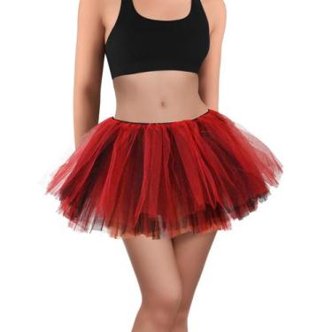 Imagem de Saia tutu BFONS para mulheres, tule adulto, 5 camadas, vermelho/preto