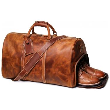 Imagem de Bolsa de Viagem Masculina Clássica de Couro, LEATHFOCUS, Marrom