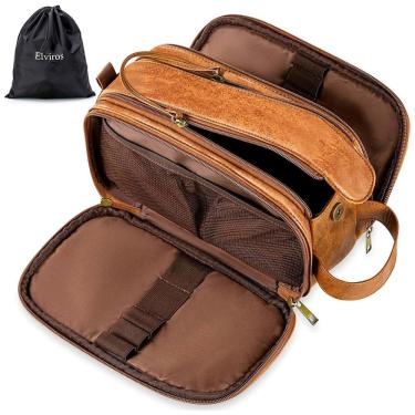 Imagem de Necessaire Masculina de Couro, ELVIROS, Marrom Claro
