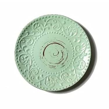 Imagem de Lata de lixo Utensílios de mesa vintage com padrões em relevo, prato de jantar de cerâmica para casa, prato de sobremesa, salada, restaurante, cafeteria, prato plano