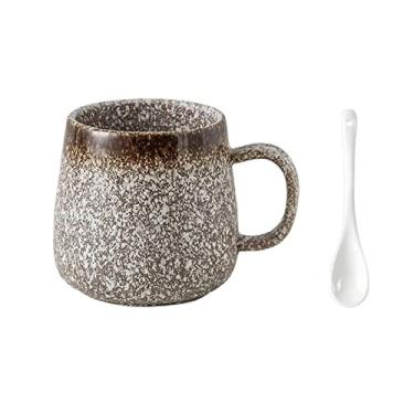 Imagem de GRFIT Caneca 380 ml Copo de cerâmica vintage, xícara de chá com colher xícara de café de escritório xícara de chá doméstica xícara de leite caneca de café (cor: D)