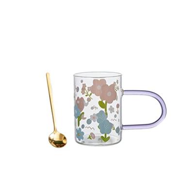 Imagem de Caneca de vidro copo de água design menina copo com alça impressão grande capacidade xícara de café da manhã casa escritório xícara de chá caneca de café (cor: B)