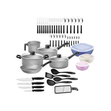 Imagem de Kit Tramontina 47 peças para Cozinha com Panelas Antiaderentes em Alumínio, Talheres, Facas e Utensílios Domésticos