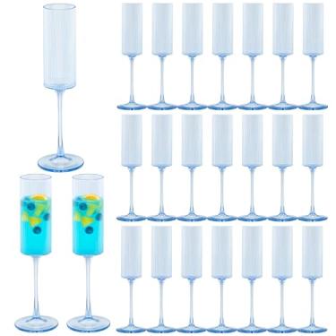 Imagem de JLYLOL 24 peças de taças de champanhe de plástico azul de 170 g taças de champanhe com nervuras grandes para brindar taças de plástico de vidro para festas vintage Mimosa Copos de bar elegantes para