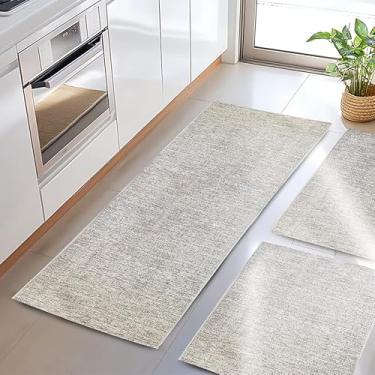 Imagem de Kit Jogo de Tapete Passadeira Para cozinha Antiderrapante 3 Pçs 1 Passadeira e 2 Tapetes(LINHO)