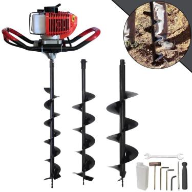 Imagem de Perfurador de Solo Perfuratriz Anmax GD520-B À Gasolina 52cc 2,2HP 7.000rpm Motor 2T Completo Com KIT Brocas 80X10cm, 80X15cm e 80X20cm