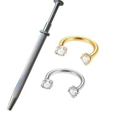 Imagem de TKWXE Anéis de septo de titânio para mulheres, anéis de nariz de calibre 18 8 mm prata e ouro com garra de bola piercing