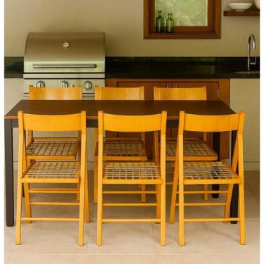 Imagem de Kit com 6 Cadeiras Dobráveis em Madeira com assento em Corda Náutica 1