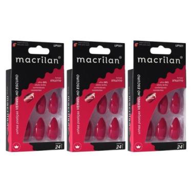 Imagem de Kit 3 Unhas Postiças Stiletto Vermelho Escuro UP501 - Macrilan