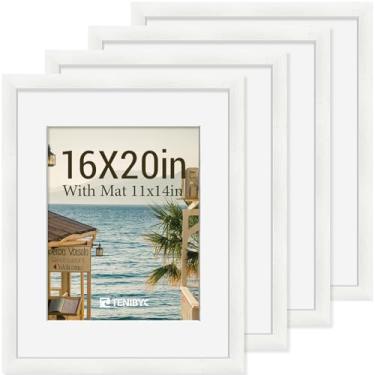 Imagem de Conjunto de porta-retratos de 40,6 x 50,8 cm – pacote com 4, molduras brancas de madeira maciça – vidro temperado – exibe fotos 28 x 35 cm com tapete ou 40 x 50 cm sem decoração de quarto, escritório