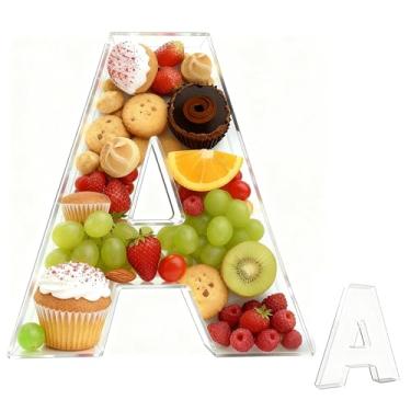 Imagem de Bandeja de charcutaria acrílica com alfabeto de 25,4 cm – recarregável, reutilizável, bandeja de servir para bolo e doces, decoração de festa de aniversário de aniversário (letra A)