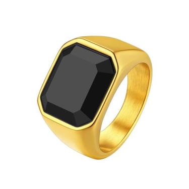 Imagem de Anel Richsteel Gold Black Onyx em Aço Inoxidável Tamanho 09 Masculino