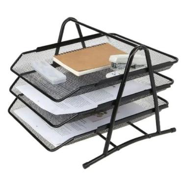 Imagem de Porta Arquivo Bandeja Deslizante 3 Prateleiras Preto Para Loja Escritó