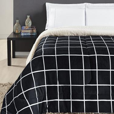 Imagem de Coberdrom Cobertor Brooklyn Queen Sherpa Manta Flannel Quadriculado - Preto