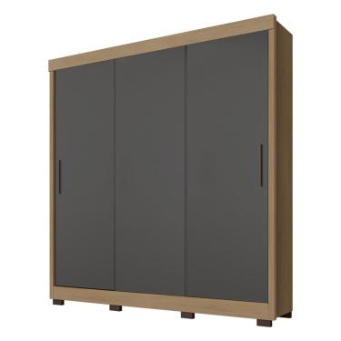 Imagem de Roupeiro 203m com 3 Portas de Correr 3 Gavetas - Nature/Cinza Móveis Leão